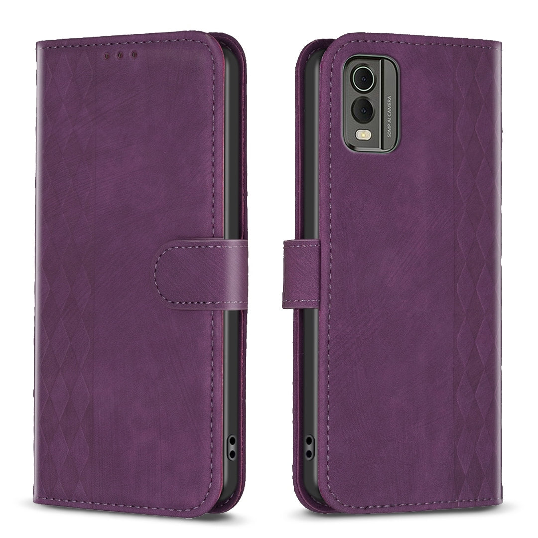 Nokia C32 Case - Embossed Plaid Leather Wallet Cover with Card Slots, Kickstand, and 360 degree Protection