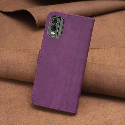 Nokia C32 Case - Embossed Plaid Leather Wallet Cover with Card Slots, Kickstand, and 360 degree Protection