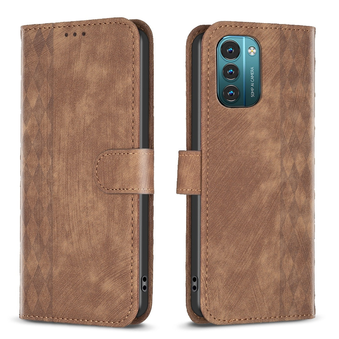 Nokia G21 Case - Embossed Plaid Leather Wallet Cover with Card Slots, Kickstand, and 360 degree Protection