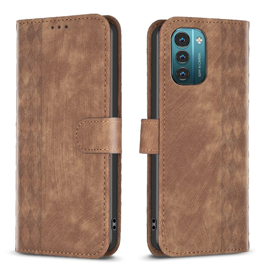 Nokia G21 Case - Embossed Plaid Leather Wallet Cover with Card Slots, Kickstand, and 360 degree Protection