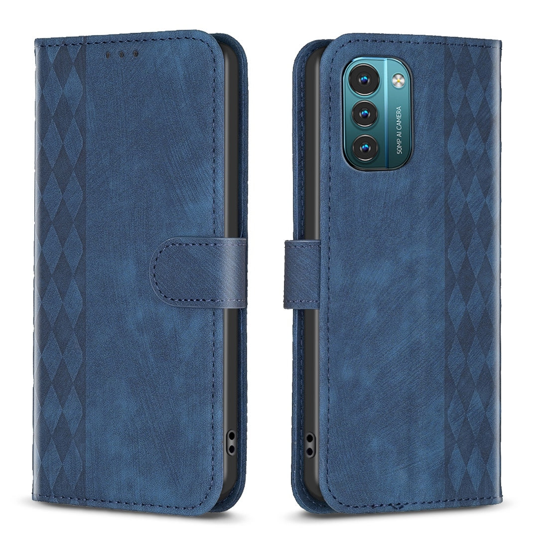 Nokia G21 Case - Embossed Plaid Leather Wallet Cover with Card Slots, Kickstand, and 360 degree Protection