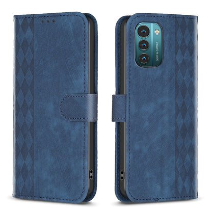 Nokia G21 Case - Embossed Plaid Leather Wallet Cover with Card Slots, Kickstand, and 360 degree Protection
