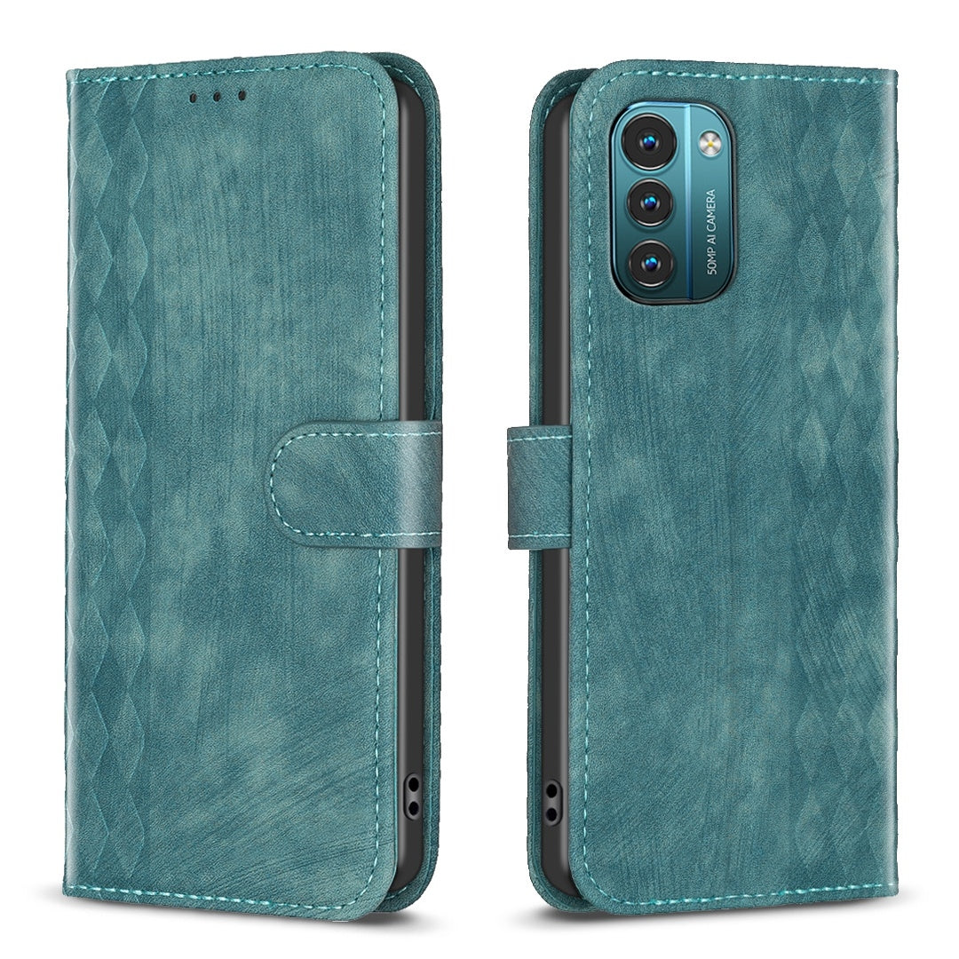 Nokia G21 Case - Embossed Plaid Leather Wallet Cover with Card Slots, Kickstand, and 360 degree Protection