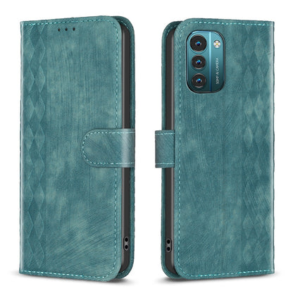 Nokia G21 Case - Embossed Plaid Leather Wallet Cover with Card Slots, Kickstand, and 360 degree Protection