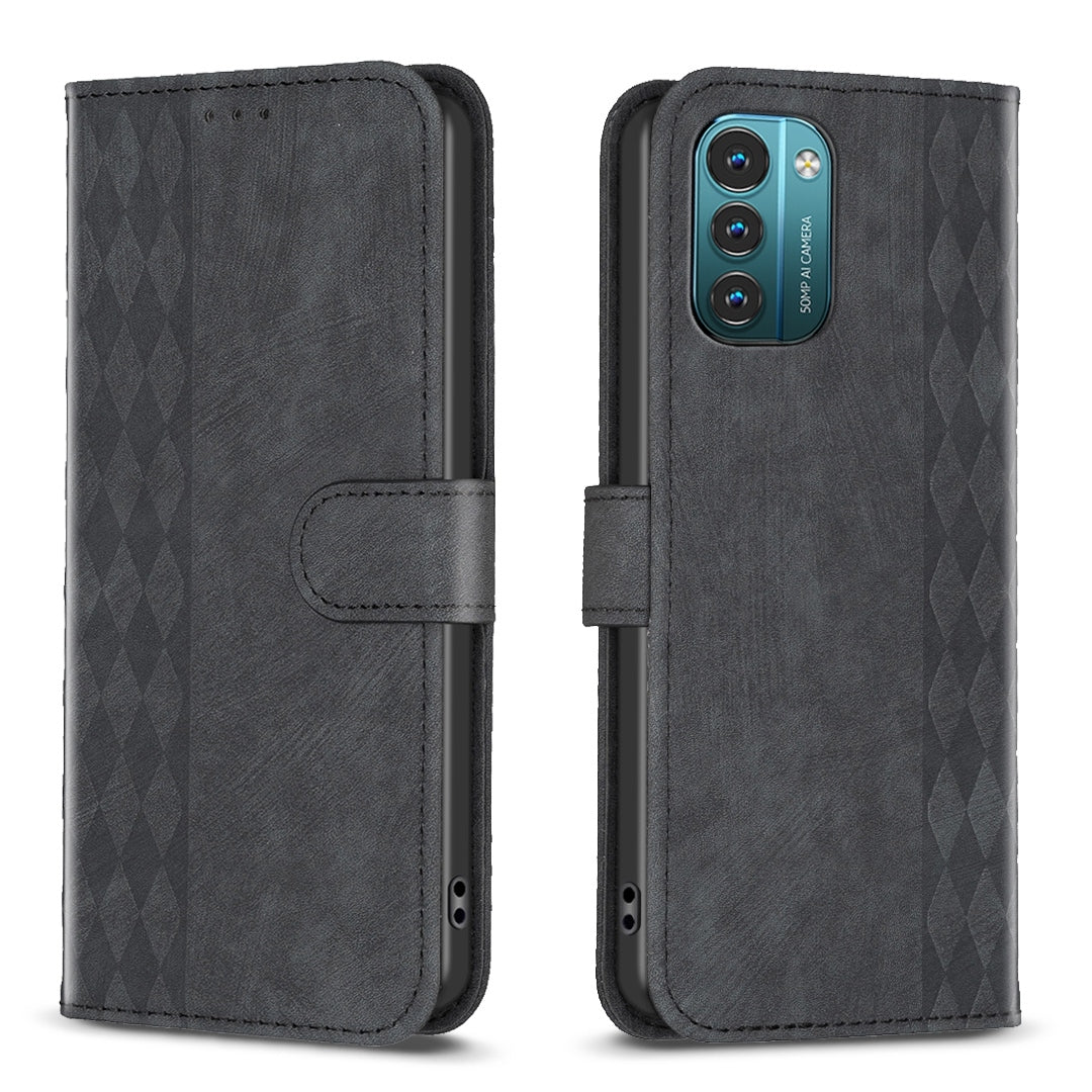 Nokia G21 Case - Embossed Plaid Leather Wallet Cover with Card Slots, Kickstand, and 360 degree Protection