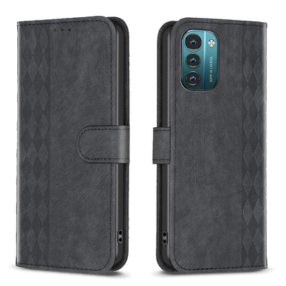 Nokia G11 Case - Embossed Plaid Leather Wallet Cover with Card Slots, Kickstand, and 360 degree Protection