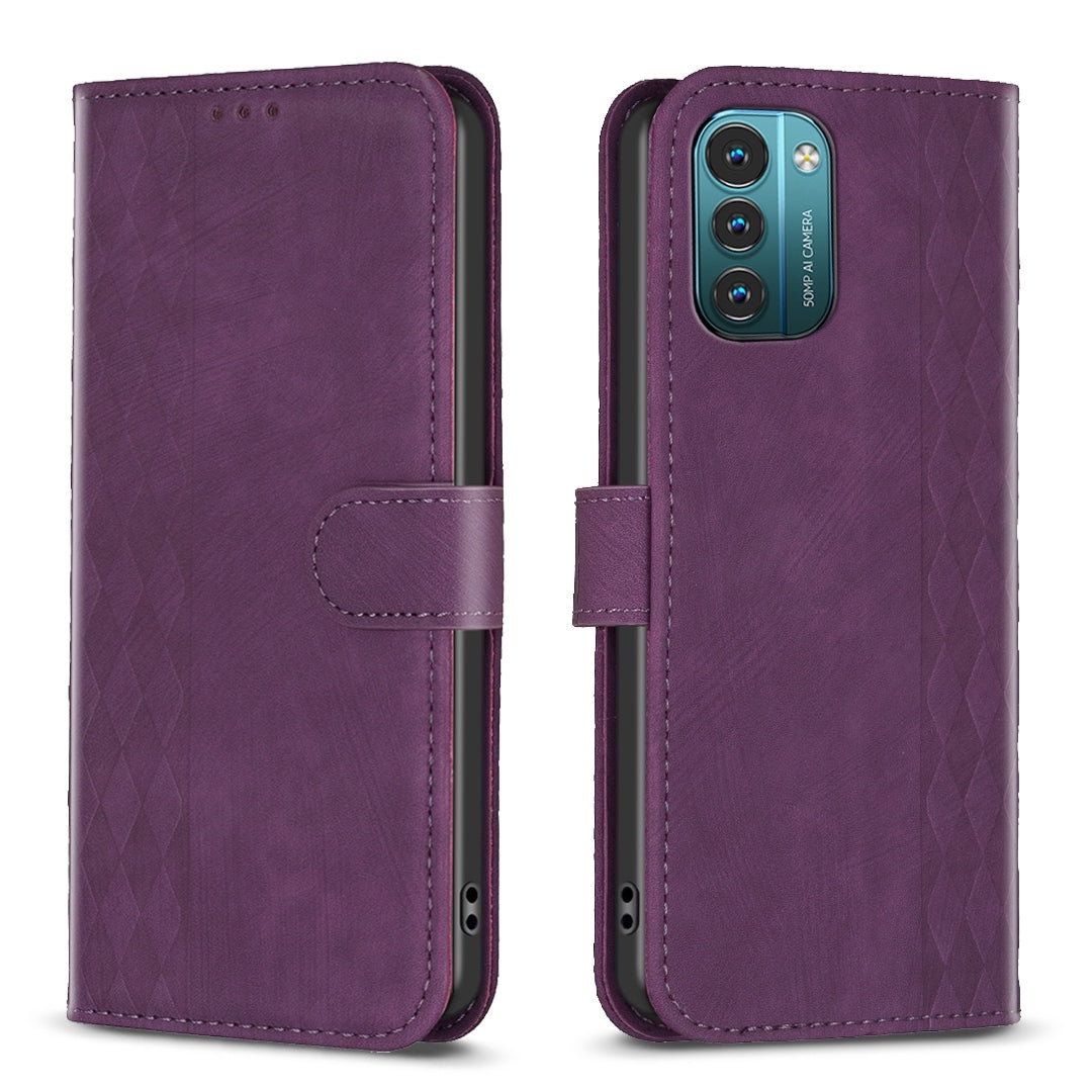 Nokia G21 Case - Embossed Plaid Leather Wallet Cover with Card Slots, Kickstand, and 360 degree Protection