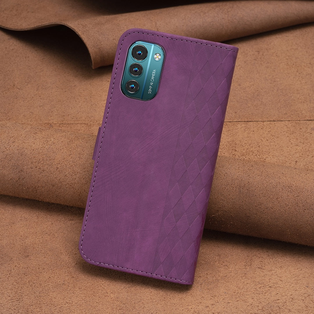 Nokia G21 Case - Embossed Plaid Leather Wallet Cover with Card Slots, Kickstand, and 360 degree Protection