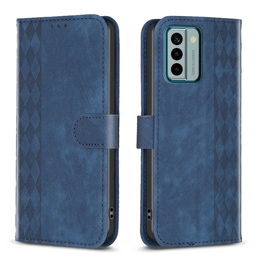 Nokia G22 Case - Embossed Plaid Leather Wallet Cover with Card Slots, Kickstand, and 360 degree Protection