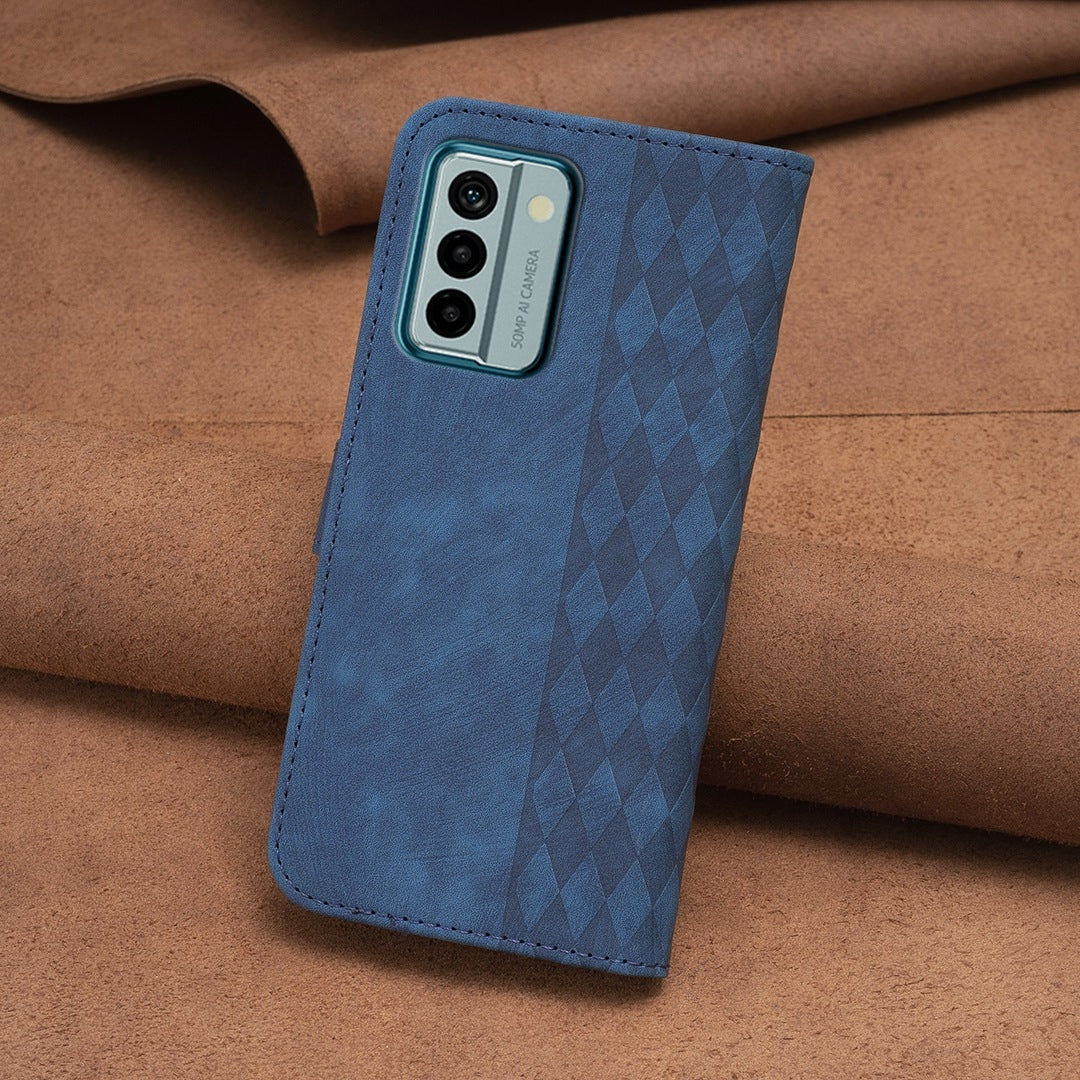 Nokia G22 Case - Embossed Plaid Leather Wallet Cover with Card Slots, Kickstand, and 360 degree Protection