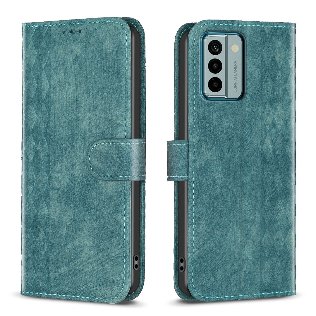 Nokia G22 Case - Embossed Plaid Leather Wallet Cover with Card Slots, Kickstand, and 360 degree Protection