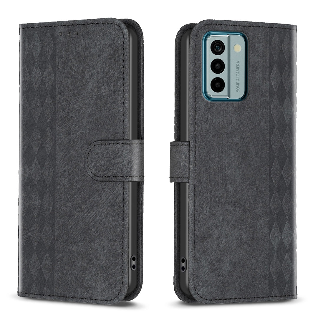 Nokia G22 Case - Embossed Plaid Leather Wallet Cover with Card Slots, Kickstand, and 360 degree Protection