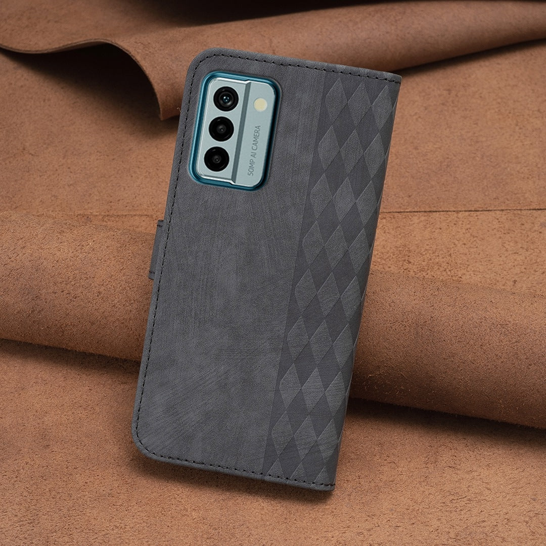 Nokia G22 Case - Embossed Plaid Leather Wallet Cover with Card Slots, Kickstand, and 360 degree Protection