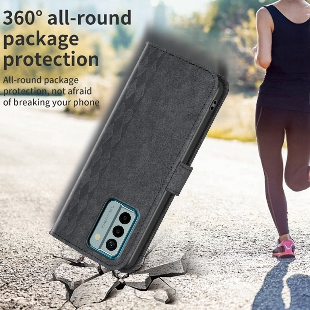 Nokia G22 Case - Embossed Plaid Leather Wallet Cover with Card Slots, Kickstand, and 360 degree Protection