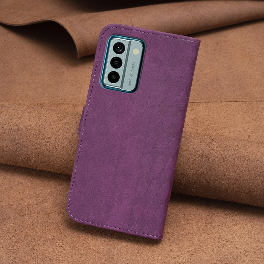 Nokia G22 Case - Embossed Plaid Leather Wallet Cover with Card Slots, Kickstand, and 360 degree Protection