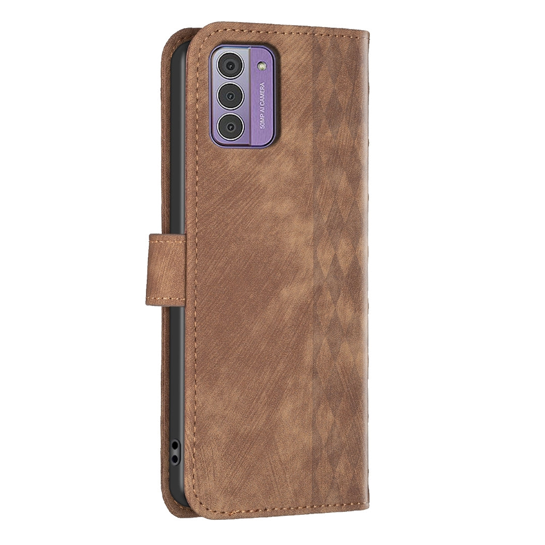 Nokia G310 Case - Embossed Plaid Leather Wallet Cover with Card Slots, Kickstand, and 360 degree Protection