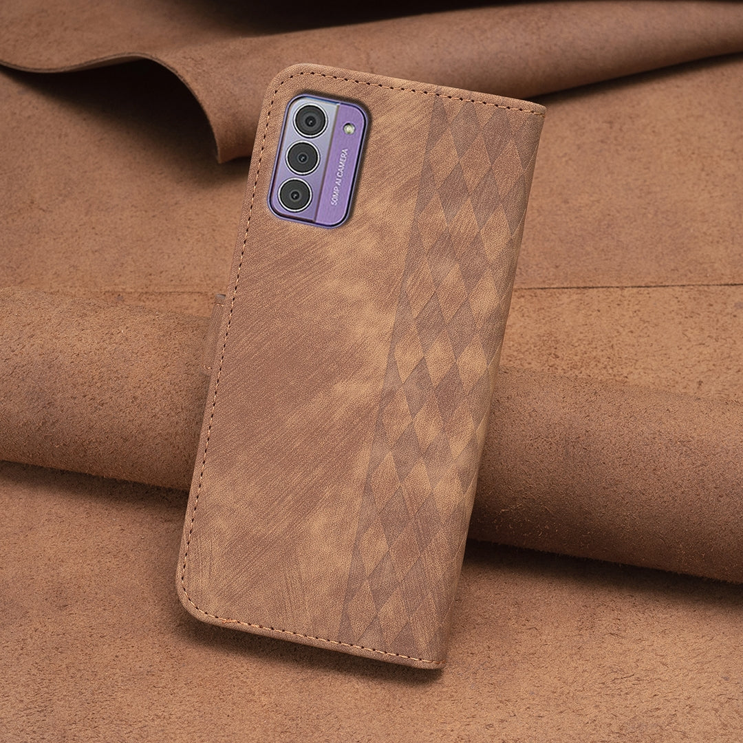 Nokia G42 Case - Embossed Plaid Leather Wallet Cover with Card Slots, Kickstand, and 360 degree Protection