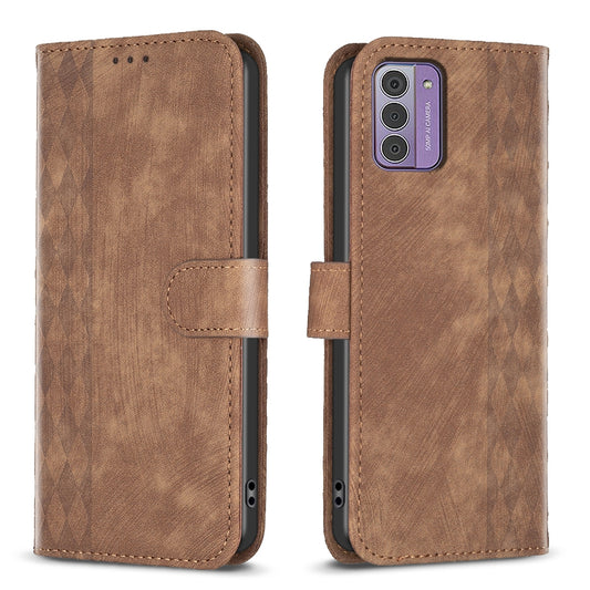 Nokia G42 Case - Embossed Plaid Leather Wallet Cover with Card Slots, Kickstand, and 360 degree Protection