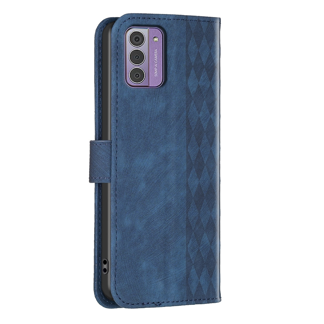 Nokia G42 Case - Embossed Plaid Leather Wallet Cover with Card Slots, Kickstand, and 360 degree Protection