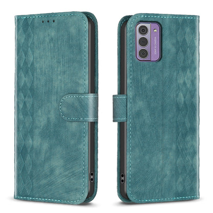 Nokia G42 Case - Embossed Plaid Leather Wallet Cover with Card Slots, Kickstand, and 360 degree Protection