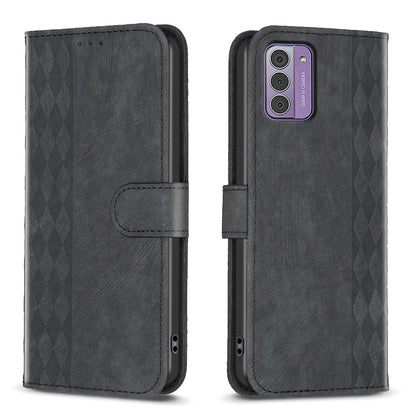 Nokia G42 Case - Embossed Plaid Leather Wallet Cover with Card Slots, Kickstand, and 360 degree Protection