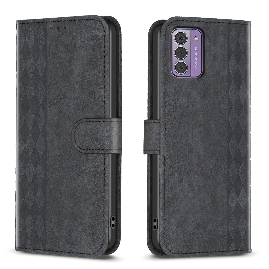Nokia G310 Case - Embossed Plaid Leather Wallet Cover with Card Slots, Kickstand, and 360 degree Protection