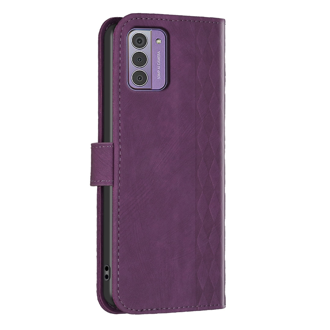 Nokia G42 Case - Embossed Plaid Leather Wallet Cover with Card Slots, Kickstand, and 360 degree Protection