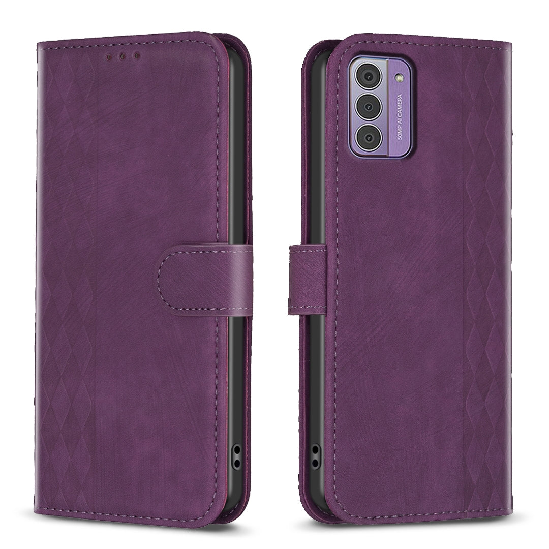 Nokia G310 Case - Embossed Plaid Leather Wallet Cover with Card Slots, Kickstand, and 360 degree Protection