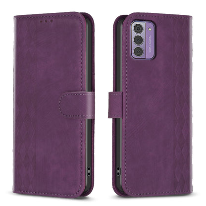 Nokia G310 Case - Embossed Plaid Leather Wallet Cover with Card Slots, Kickstand, and 360 degree Protection