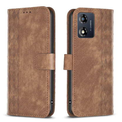 Motorola Moto E13 4G Case - Embossed Plaid Leather Wallet Cover with Card Slots, Kickstand, and 360 degree Protection