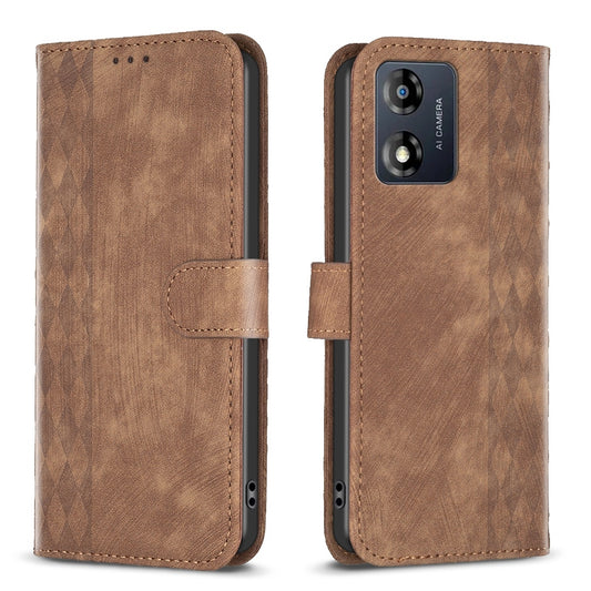 Motorola Moto E13 4G Case - Embossed Plaid Leather Wallet Cover with Card Slots, Kickstand, and 360 degree Protection
