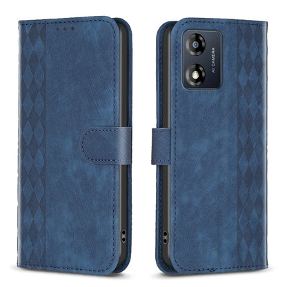 Motorola Moto E13 4G Case - Embossed Plaid Leather Wallet Cover with Card Slots, Kickstand, and 360 degree Protection