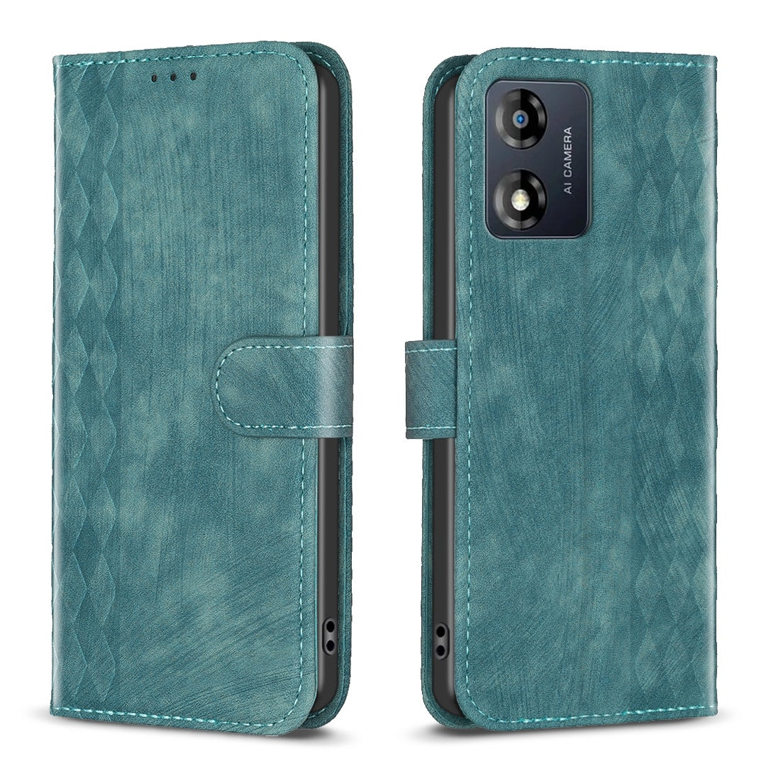 Motorola Moto E13 4G Case - Embossed Plaid Leather Wallet Cover with Card Slots, Kickstand, and 360 degree Protection