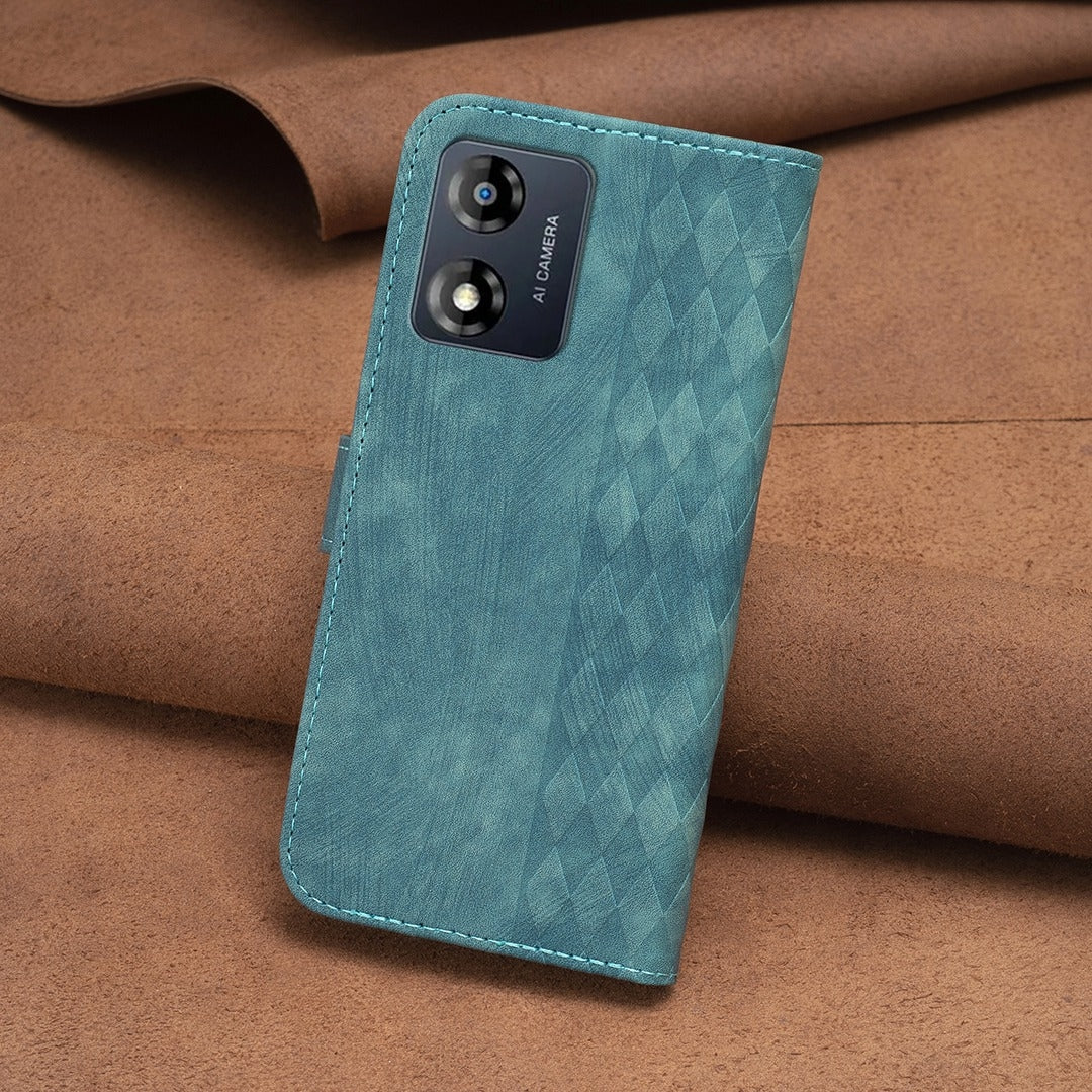 Motorola Moto E13 4G Case - Embossed Plaid Leather Wallet Cover with Card Slots, Kickstand, and 360 degree Protection