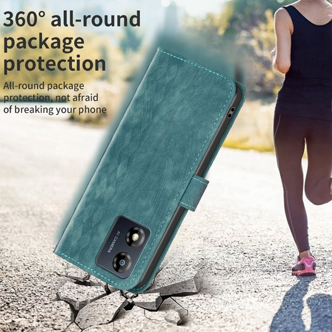 Motorola Moto E13 4G Case - Embossed Plaid Leather Wallet Cover with Card Slots, Kickstand, and 360 degree Protection