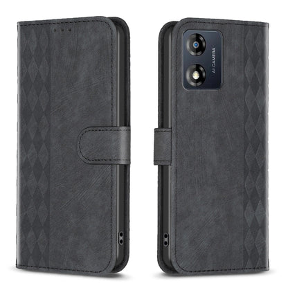 Motorola Moto E13 4G Case - Embossed Plaid Leather Wallet Cover with Card Slots, Kickstand, and 360 degree Protection