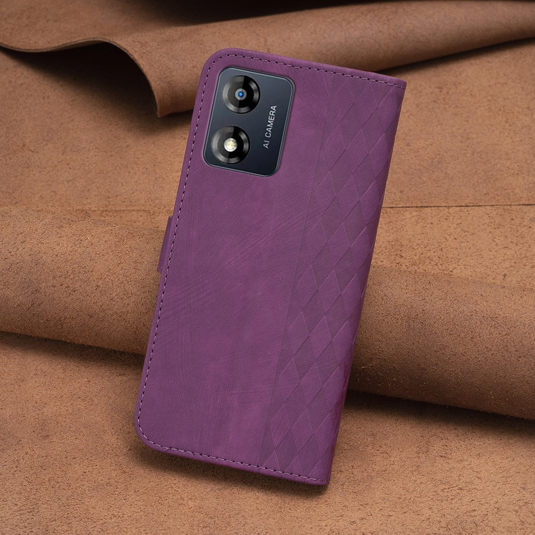 Motorola Moto E13 4G Case - Embossed Plaid Leather Wallet Cover with Card Slots, Kickstand, and 360 degree Protection