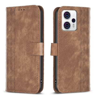 Motorola Moto G53 5G Case - Embossed Plaid Leather Wallet Cover with Card Slots, Kickstand, and 360 degree Protection