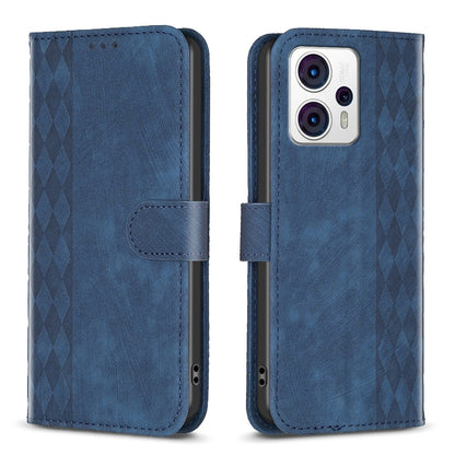 Motorola Moto G53 5G Case - Embossed Plaid Leather Wallet Cover with Card Slots, Kickstand, and 360 degree Protection