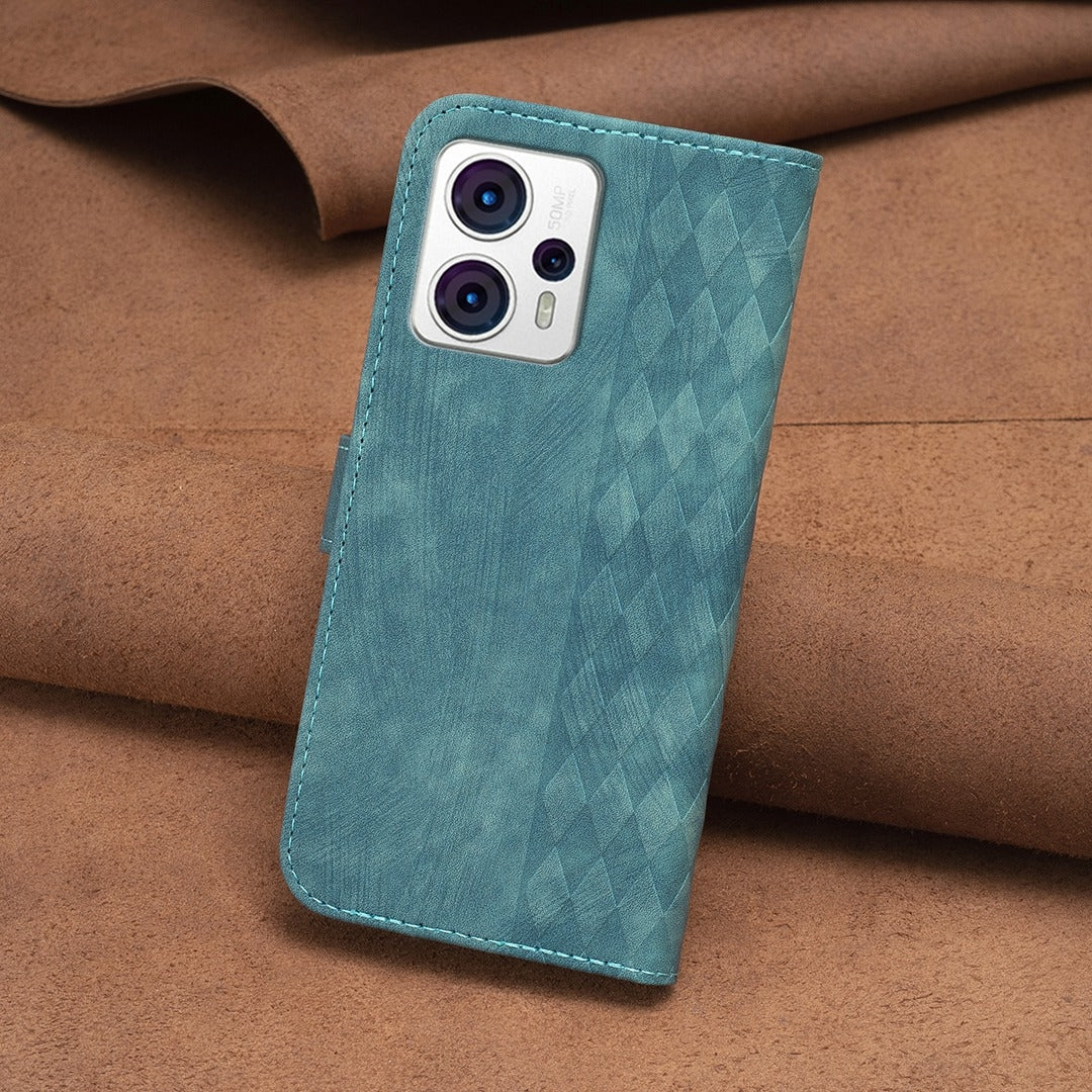 Motorola Moto G53 5G Case - Embossed Plaid Leather Wallet Cover with Card Slots, Kickstand, and 360 degree Protection