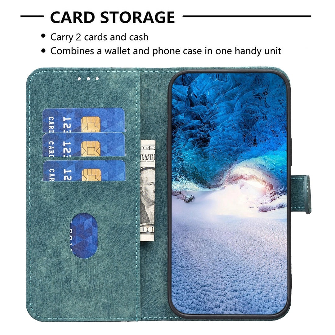 Motorola Moto G13 4G Case - Embossed Plaid Leather Wallet Cover with Card Slots, Kickstand, and 360 degree Protection