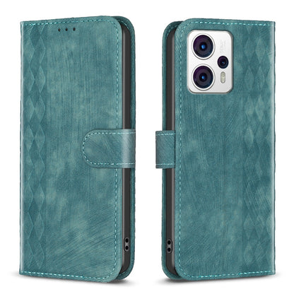 Motorola Moto G53 5G Case - Embossed Plaid Leather Wallet Cover with Card Slots, Kickstand, and 360 degree Protection