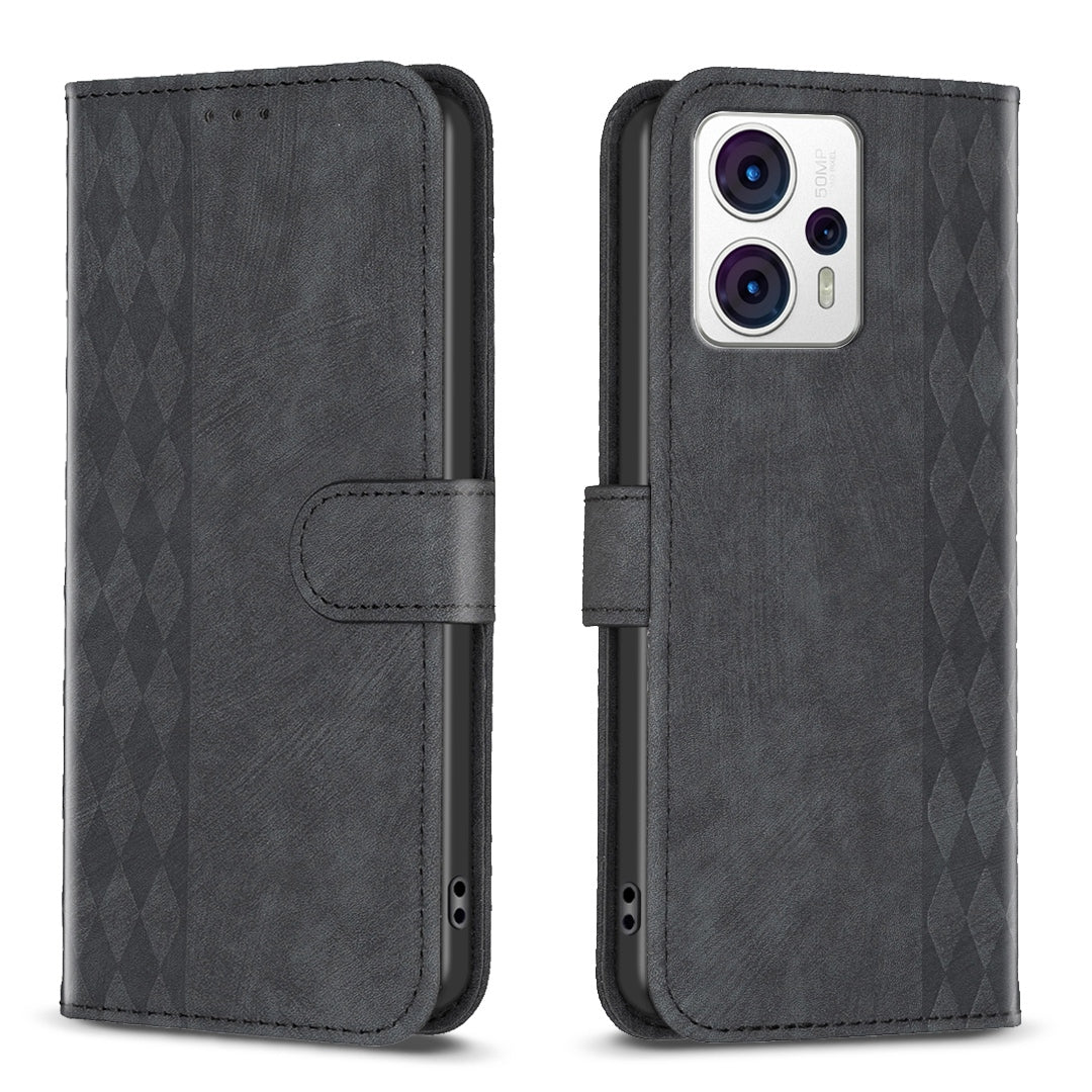 Motorola Moto G13 4G Case - Embossed Plaid Leather Wallet Cover with Card Slots, Kickstand, and 360 degree Protection
