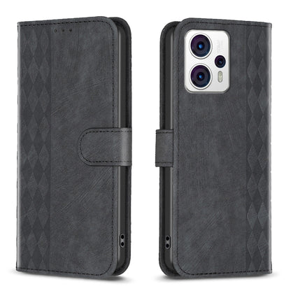 Motorola Moto G53 5G Case - Embossed Plaid Leather Wallet Cover with Card Slots, Kickstand, and 360 degree Protection
