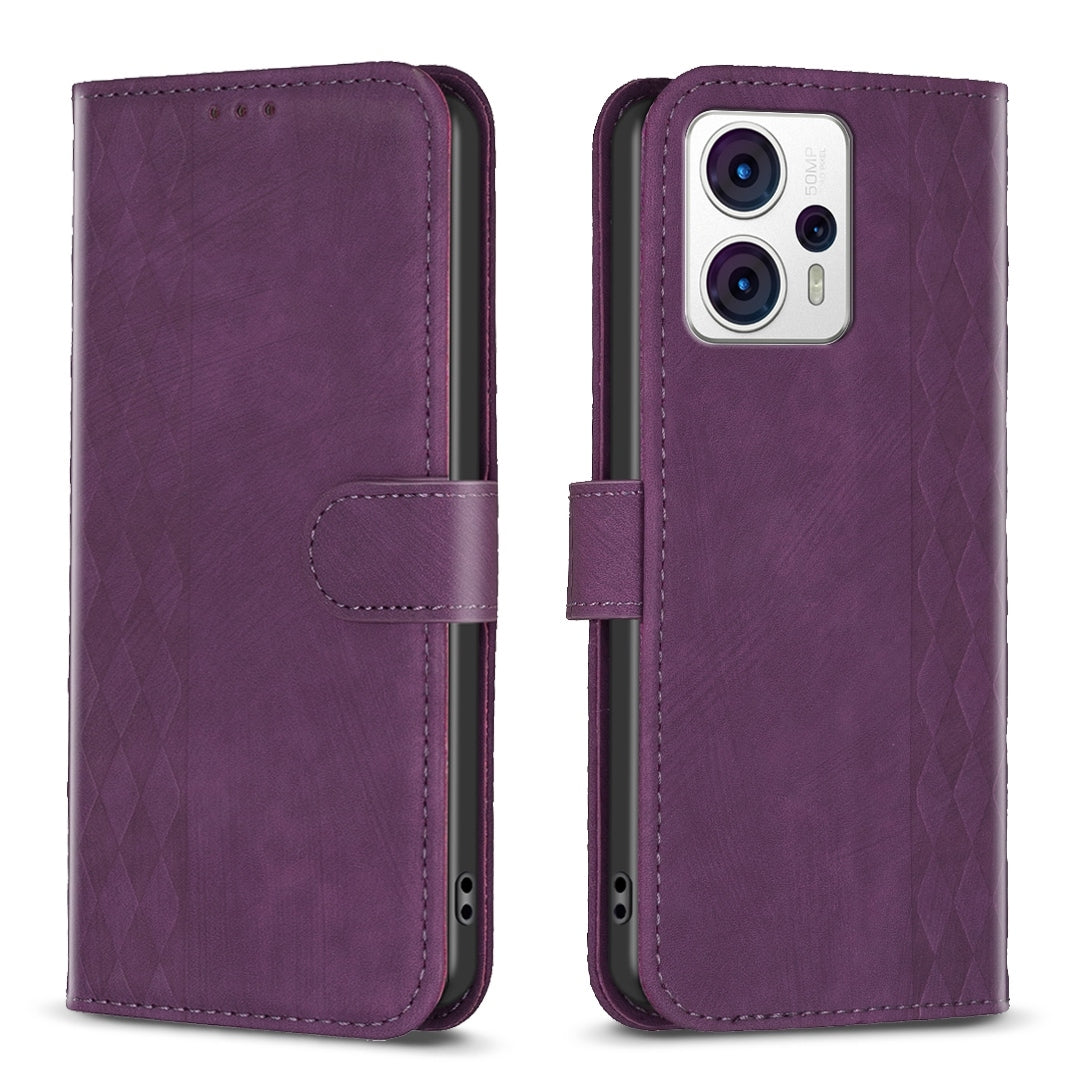 Motorola Moto G53 5G Case - Embossed Plaid Leather Wallet Cover with Card Slots, Kickstand, and 360 degree Protection