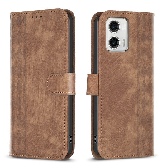 Motorola Moto G73 5G Case - Embossed Plaid Leather Wallet Cover with Card Slots, Kickstand, and 360 degree Protection