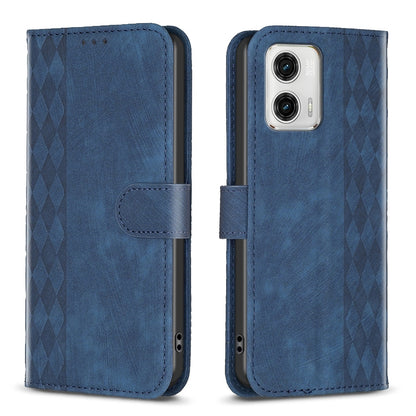 Motorola Moto G73 5G Case - Embossed Plaid Leather Wallet Cover with Card Slots, Kickstand, and 360 degree Protection