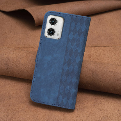 Motorola Moto G73 5G Case - Embossed Plaid Leather Wallet Cover with Card Slots, Kickstand, and 360 degree Protection