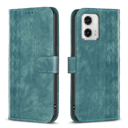 Motorola Moto G73 5G Case - Embossed Plaid Leather Wallet Cover with Card Slots, Kickstand, and 360 degree Protection