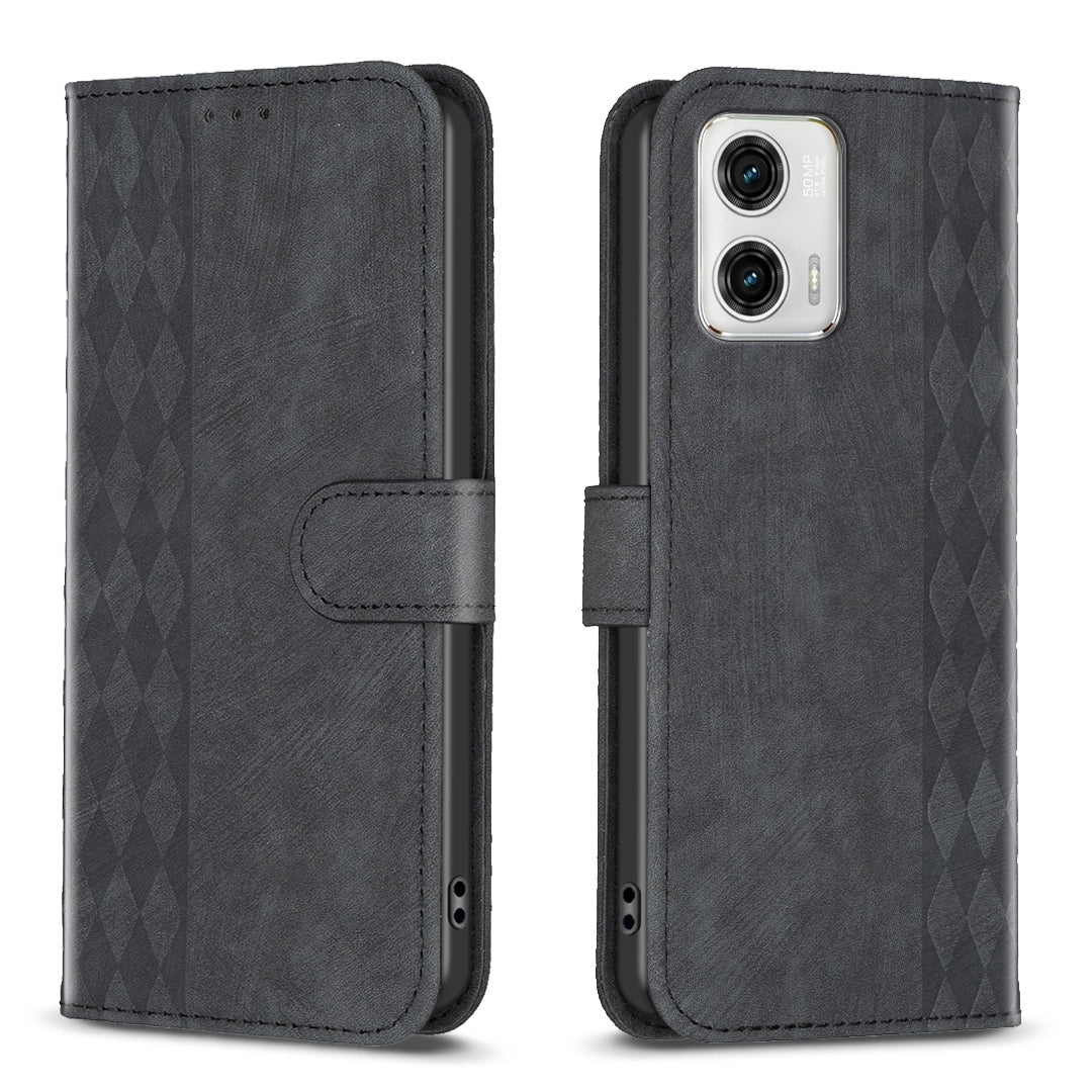 Motorola Moto G73 5G Case - Embossed Plaid Leather Wallet Cover with Card Slots, Kickstand, and 360 degree Protection